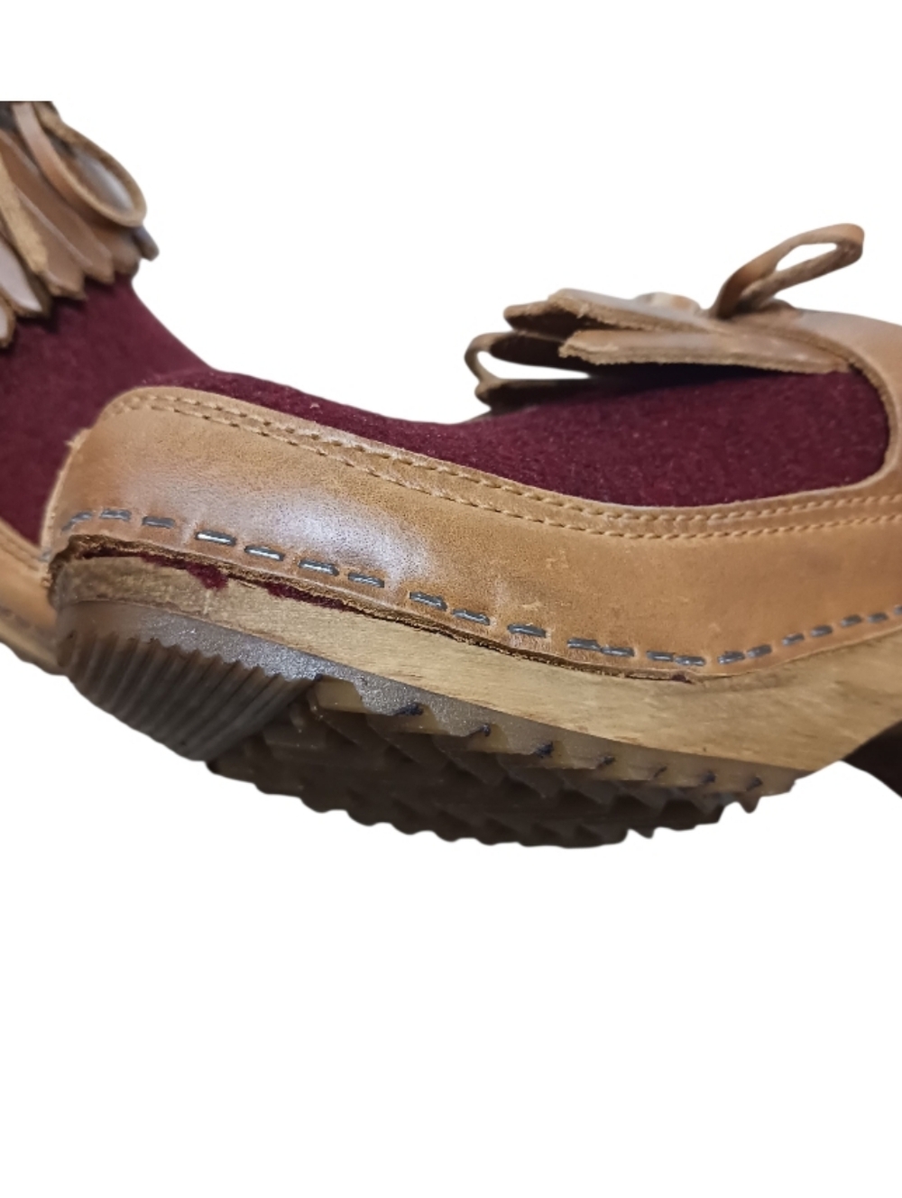 Sanita Karina Wool Felt Leather Wood Danish Clog Wine Red Sundance - Picture 6 of 14